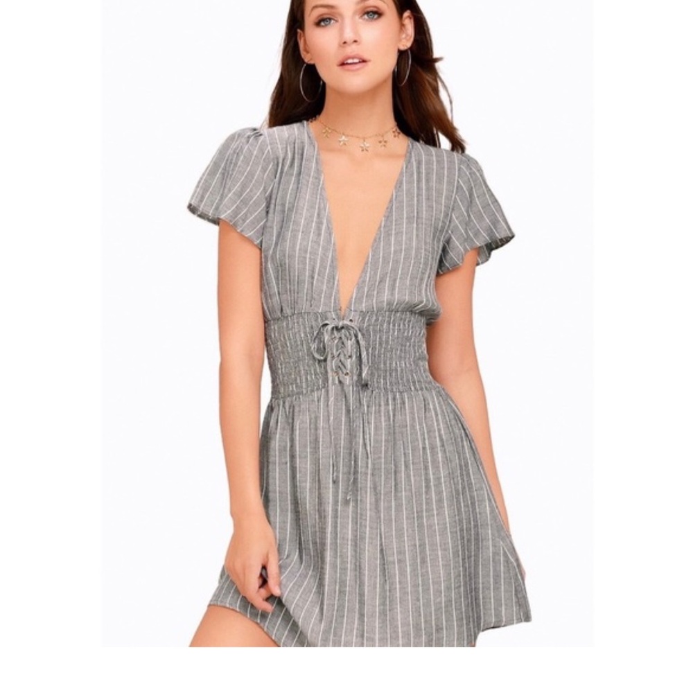 LULUS LACE UP STRIPED DRESS